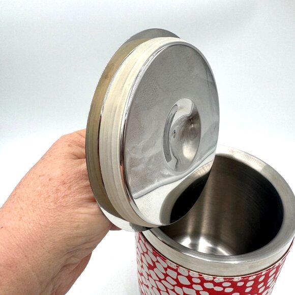 DIANE VON FURSTENBERG DVF Home Ice Bucket With Lid Square Dot Coral/White - Picture 3 of 7